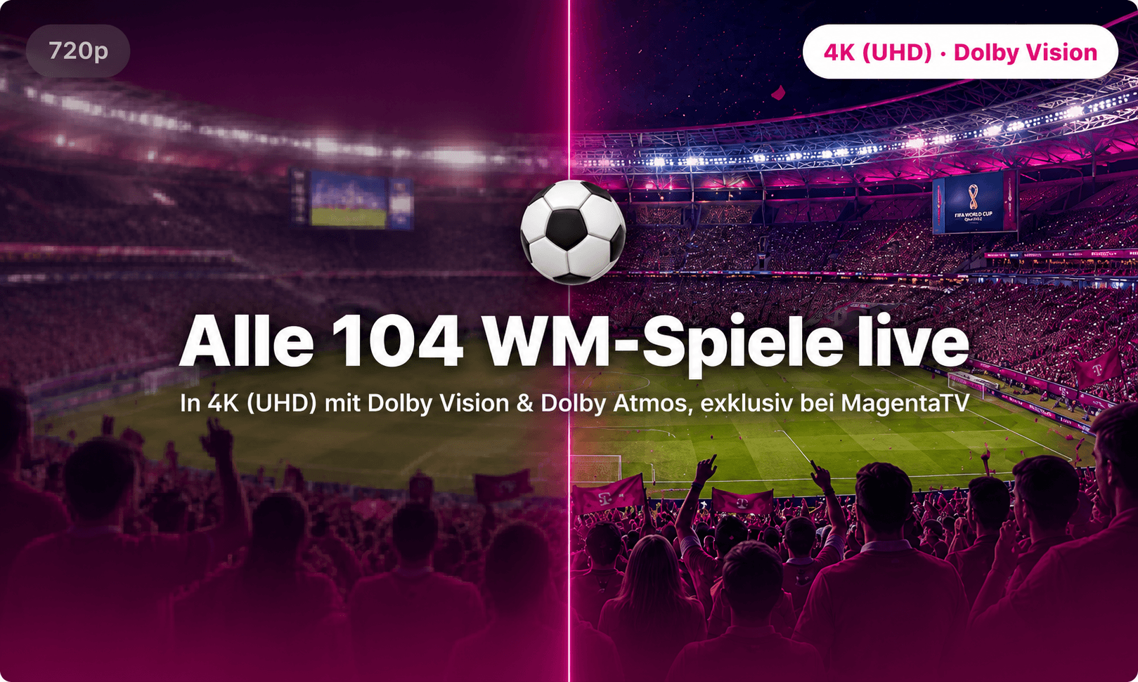 Alle 104 WM-Spiele live in 4K (UHD) mit Dolby Vision & Dolby Atmos, exklusiv bei MagentaTV